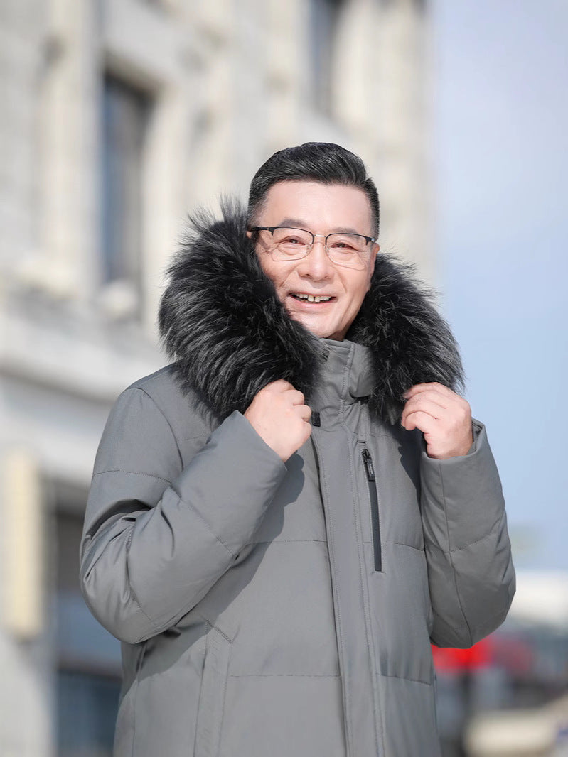 Mens Long Down Jacket with Fur Collar Options