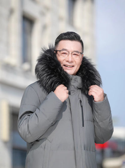 Mens Long Down Jacket with Fur Collar Options