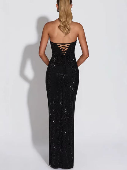 Sequined Slim Fit Sleeveless Long Dress