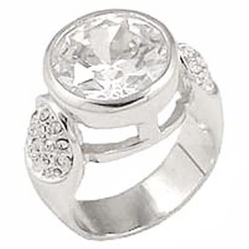 0G415 - Rhodium Brass Ring with AAA Grade CZ  in Clear Size 6