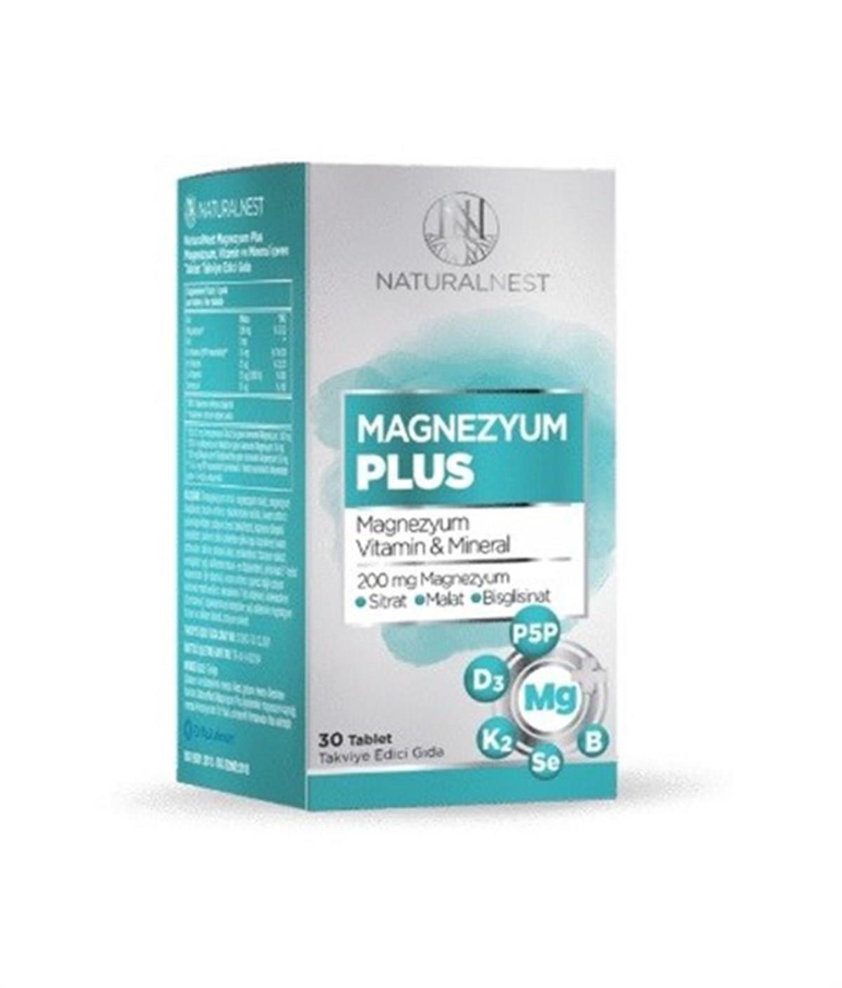 Naturalnest Magnezyum Plus - Magnesium, Vitamin D3 &amp; B6 Supplement for Adults - 30 Tablets