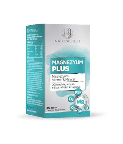 Naturalnest Magnezyum Plus - Magnesium, Vitamin D3 &amp; B6 Supplement for Adults - 30 Tablets