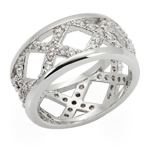 Rhodium Brass Ring with AAA Grade CZ  in Clear Size 5