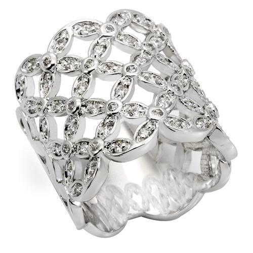 Rhodium Brass Ring with AAA Grade CZ  in Clear Size 7