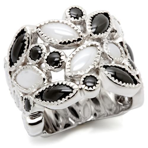 Rhodium Brass Ring with Milky CZ  in Multi Color Size 5