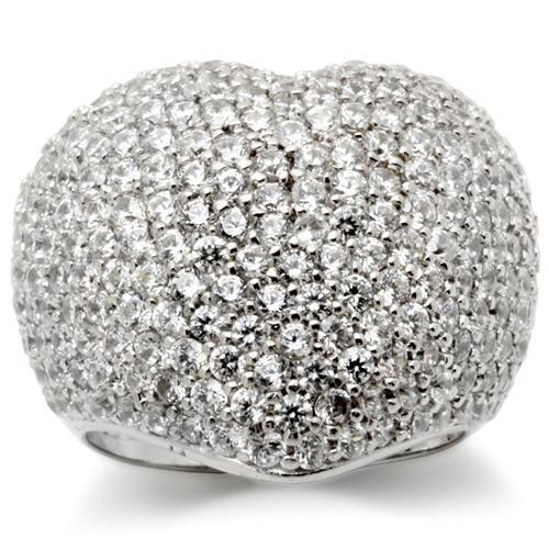 Rhodium Brass Ring with AAA Grade CZ in Clear Size 5