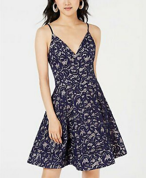 Sequin Hearts Juniors Lace Fit &amp; Flare Dress, Size 0