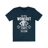 The Real Workout unisex soft cotton t-shirt with vinyl print, retail fit, made in USA