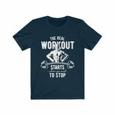 Unisex soft cotton t-shirt The Real Workout with vinyl print retail fit, made in USA
