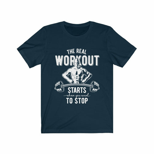 Unisex soft cotton t-shirt The Real Workout with vinyl print retail fit, made in USA