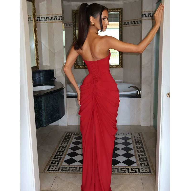 Asymmetrical Pleated Strapless Dress