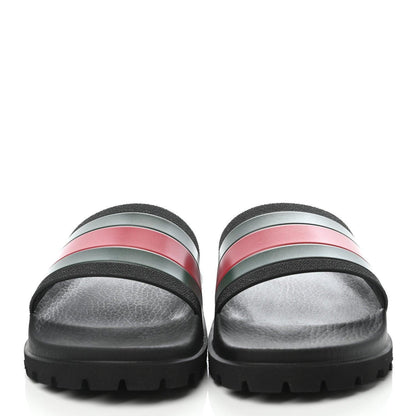 Gucci Rubber Web Slides - Black Green Red Lug Sole Sandals