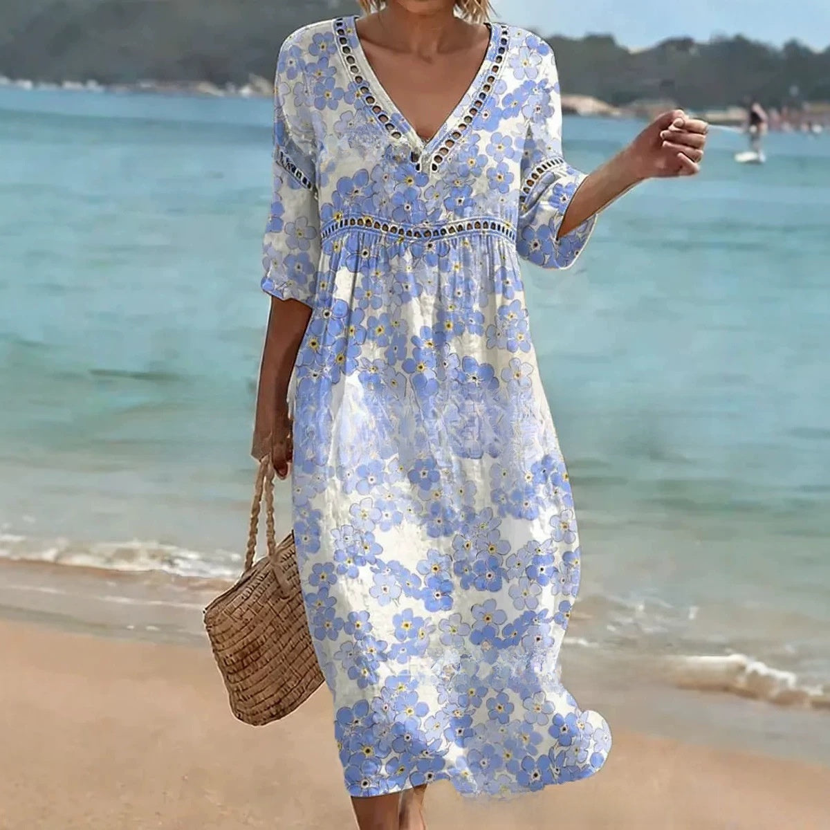 Women Summer Bohemian Lantern Sleeve Long Dress