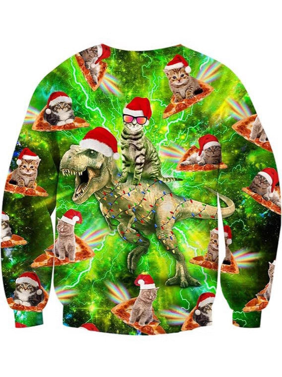 Animal Christmas Print Pullover Sweatshirt