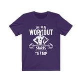 Unisex soft cotton T-shirt The Real Workout vinyl print retail fit designed in USA