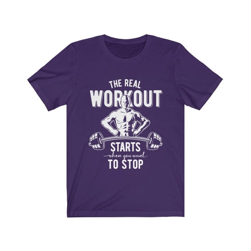 Unisex soft cotton T-shirt The Real Workout vinyl print retail fit designed in USA