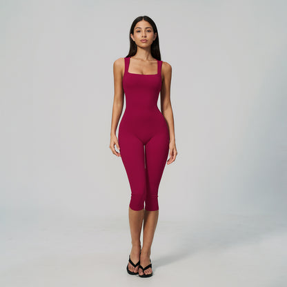 Seamless Square Neck Bodysuit for Women Slim Fit Yoga Shorts Set