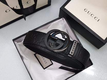 GUCCI Embellished coated-canvas and leather belt &