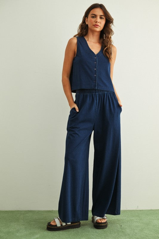 Dye And Wash Knitted Pants: Indigo