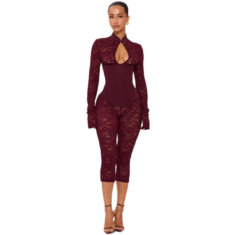Elegant Lace-Up Bodycon Jumpsuit
