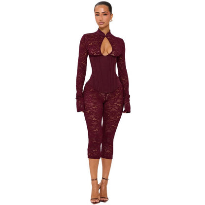 Elegant Lace-Up Bodycon Jumpsuit