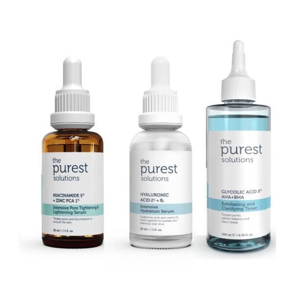 The Purest Solutions Skincare Set - Pore Tightening, Hydrating Serum &amp; Exfoliating Toner for Uneven Skin Tone