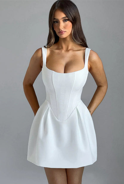 Fishbone pattern patchwork halter dress