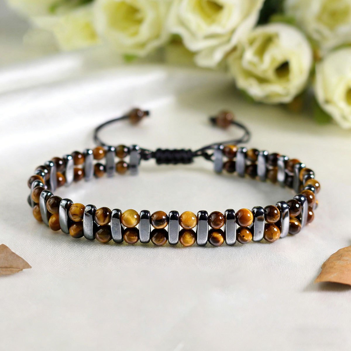 Tiger Eye Stone Magnetic Woven Bracelet
