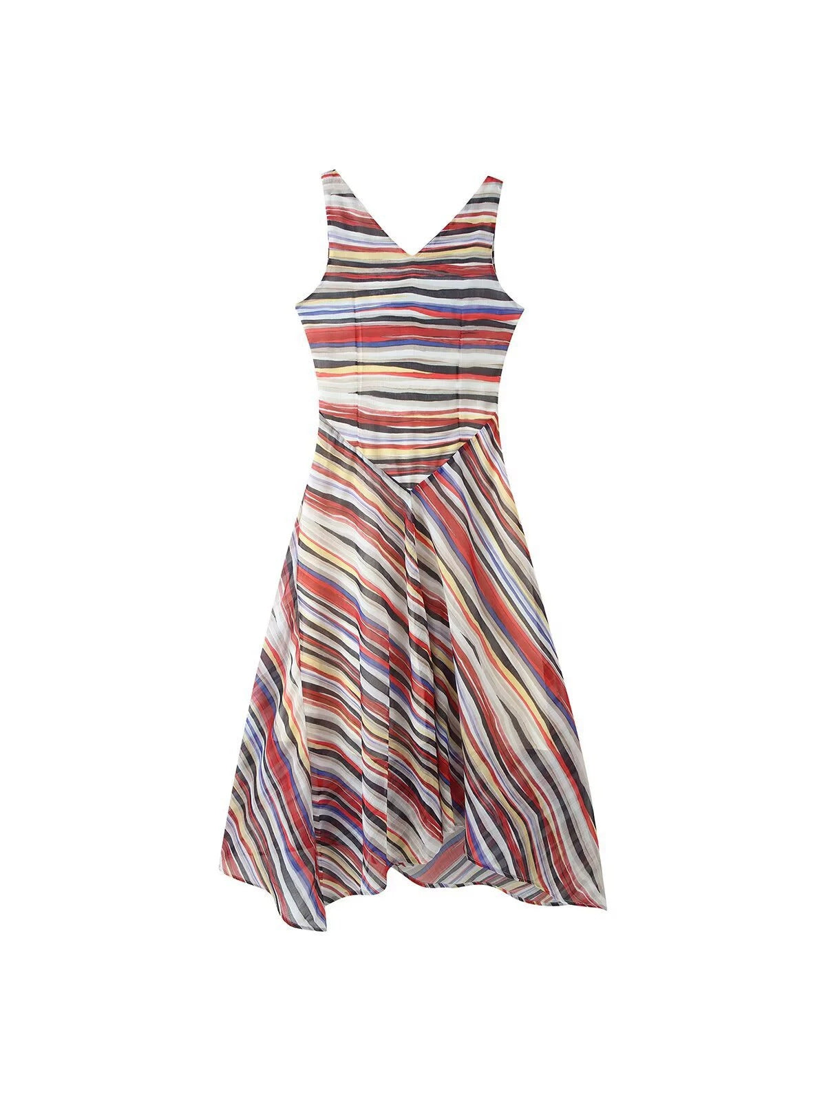 Retro Striped Spaghetti Strap Midi Dress