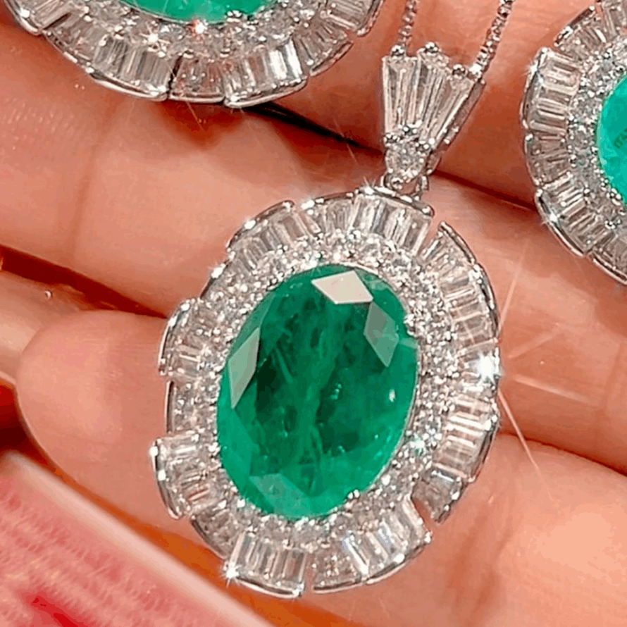 Simulated Emerald Paraiba Jewelry Set Copper-Based Light Luxury Women&