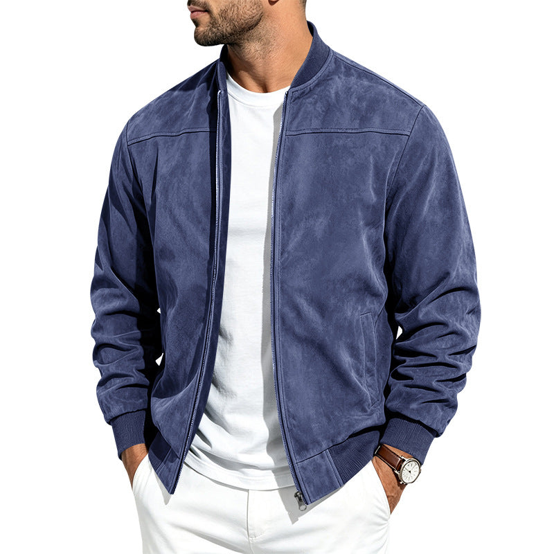 Mens Suede Stand Collar Bomber Jacket