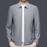 Mens versatile casual lapel jacket in dark gray with patch pockets for spring and autumn