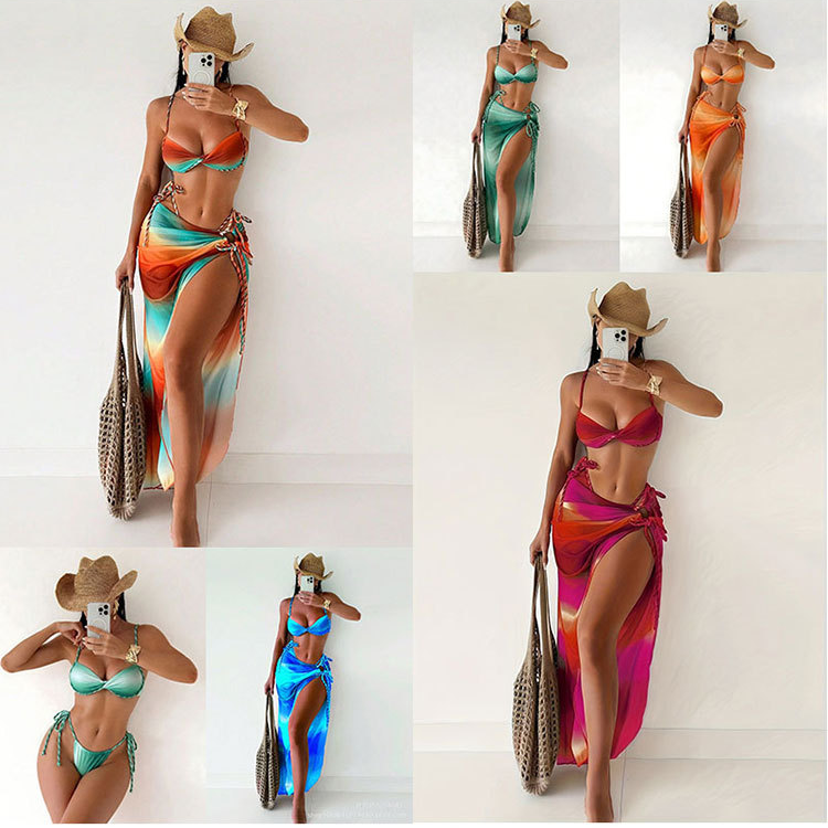 Gradient Tie-Dye Bikini with Skirt