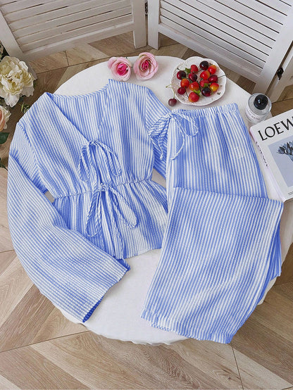 Striped Casual Two-Piece Suit Long Sleeve Loose Fit