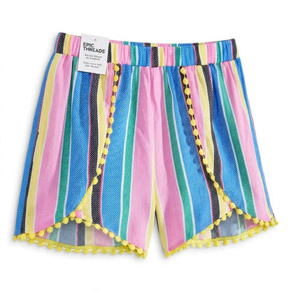 Epic Threads Big Girls Striped Challis Shorts, Lemon Zest Size Medium