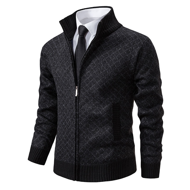 Autumn and Winter Velvet Thickeneded Casual Cardigan Sweater Men&
