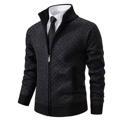 Autumn and Winter Velvet Thickeneded Casual Cardigan Sweater Men&