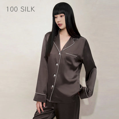 Women?s high-end 100% mulberry silk loungewear set with built-in bra pads.
