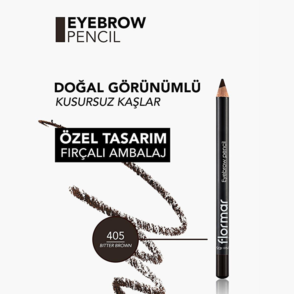 Flormar Bitter Brown Eyebrow Pencil with Soft Tip Applicator &amp; Blending Brush | Long Lasting, Natural Definition