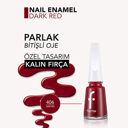 Flormar Nail Enamel Dark Red 406 - Intense Pigment | High Shine Finish