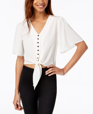 Gypsies &amp; Moondust Juniors Buttoned Tie-Front Camp Shirt