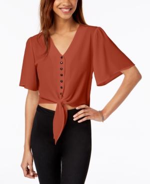 Gypsies &amp; Moondust Juniors Buttoned Tie-Front Camp Shirt