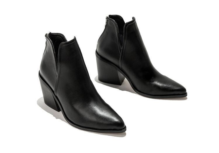 Leopardenmuster Stiefeletten für Damen Frühling Herbst High Heel Martin Boots Blockabsatz Spitz Zehen Ankle Boots Damen