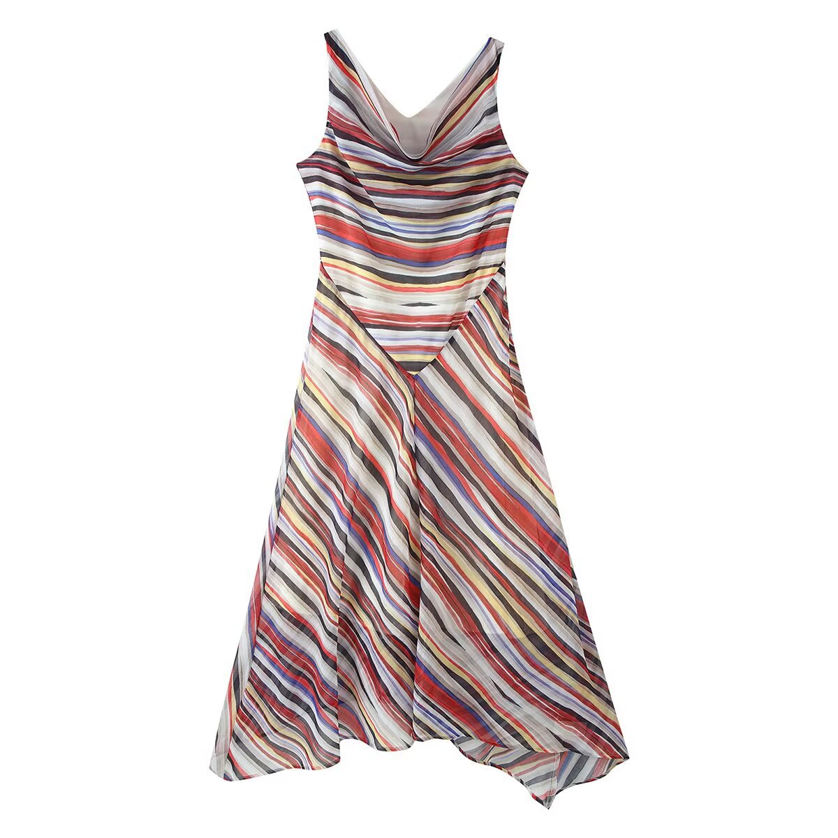 Retro Striped Spaghetti Strap Midi Dress
