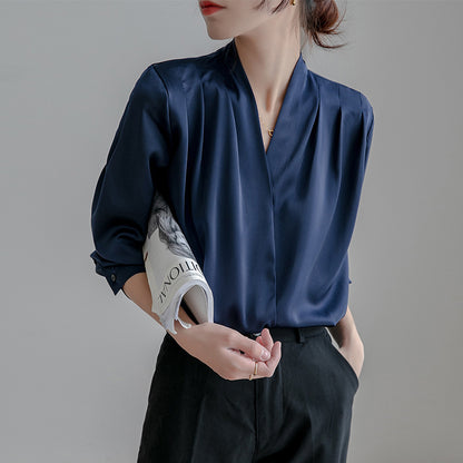 Womens Long Sleeve Silk Satin Blouse