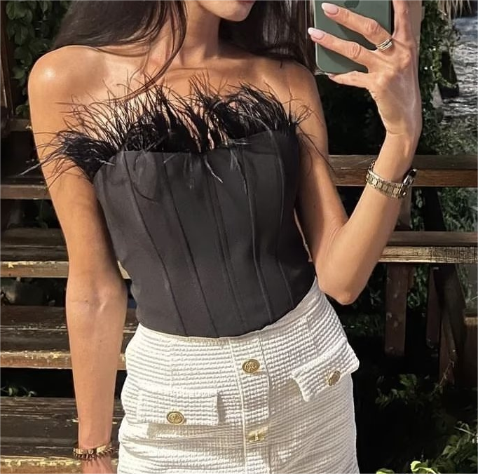 Damenbekleidung Französisches sexy Feder-Korsett-Top