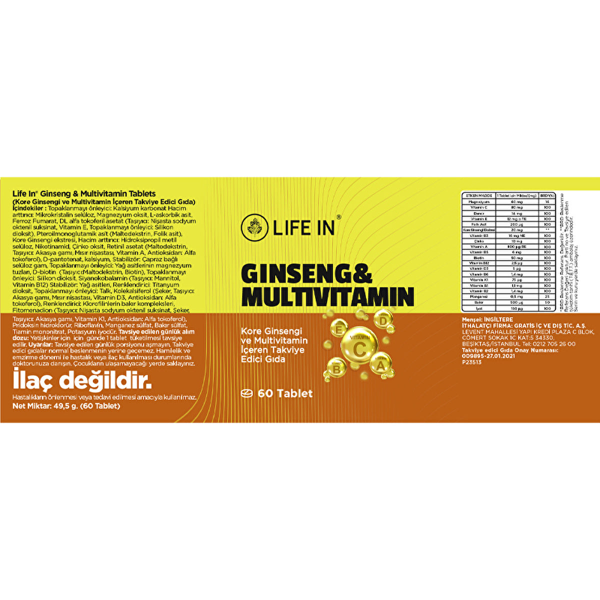 Ginseng &amp; Multivitamin Tablets 60 Count - Daily Support | Life In
