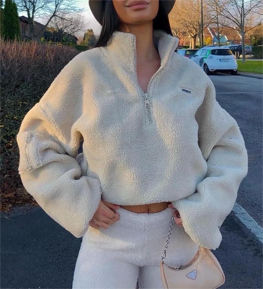 Herbst Winter Damenbekleidung Kurzer Kordelzug Lockerer Sweatshirt Mantel