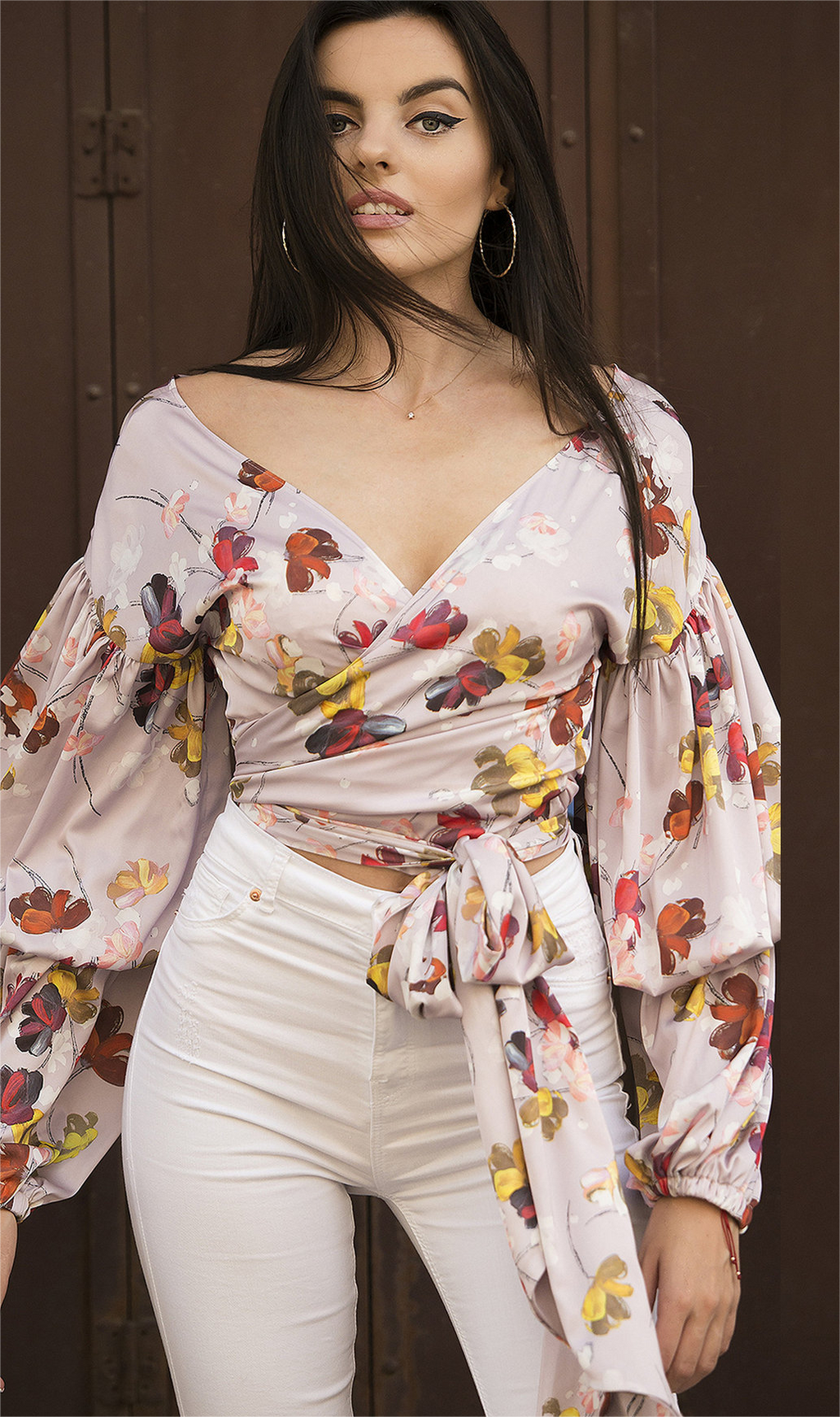 Damen Top Herbst Vorder-/Rückseite tragbar Langarm V-Ausschnitt Multi-Wear gebundenes Oberteil
