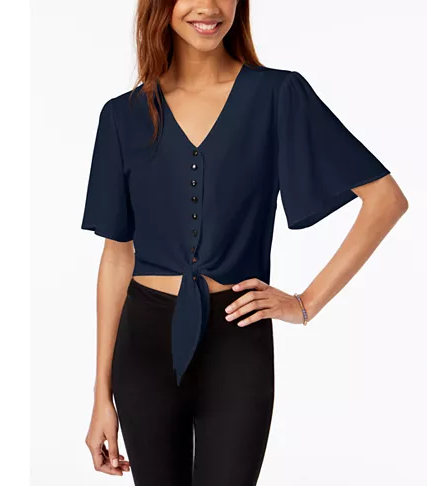 Gypsies &amp; Moondust Juniors Buttoned Tie-Front Camp Shirt